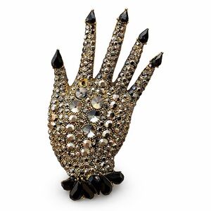 Hand Crystal Brooch – Black Rhinestone Statement Pin,